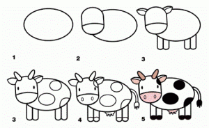 Як малювати корову картинки поетапно. Вчимося малювання з дітьми.